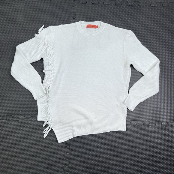Manning Cartell Sweaters - Manning Cartell White Knit Sweater Sm Asymmetric Fringe Avant Garde Minimalist
